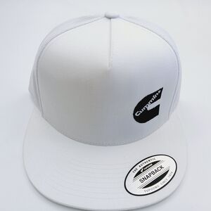 White Flat Bill Yupoong Cummins Logo Embroidery Offset Mesh Snap Back Hat Cap